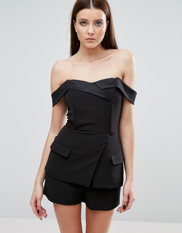 Lavish Alice Tailored Romper With Satin Lapel - Black