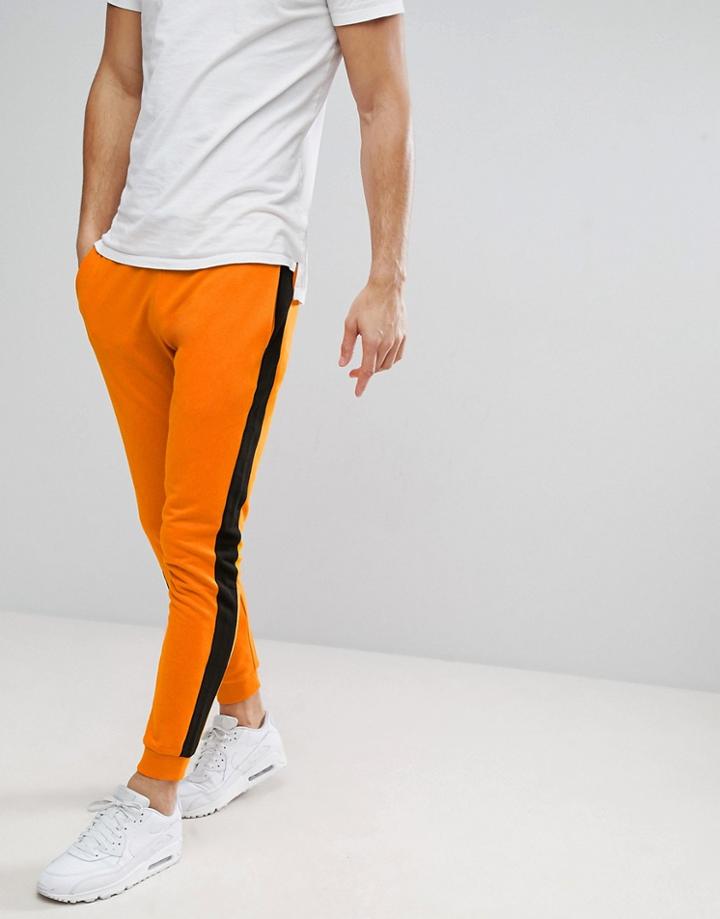 Only & Sons Joggers In Orange With Black Track Stripe - Orange