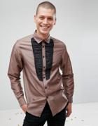 Asos Regular Fit Shirt With Black Bib - Brown