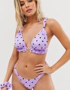 Asos Design Tab Bikini Bottom In Lilac Polka Dot Print - Multi