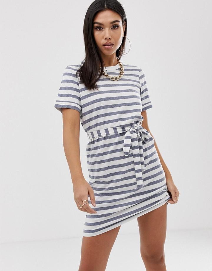 Asos Design Mini T-shirt Dress In Bold Stripe With Belt - Multi