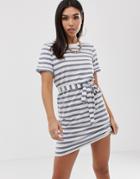 Asos Design Mini T-shirt Dress In Bold Stripe With Belt - Multi