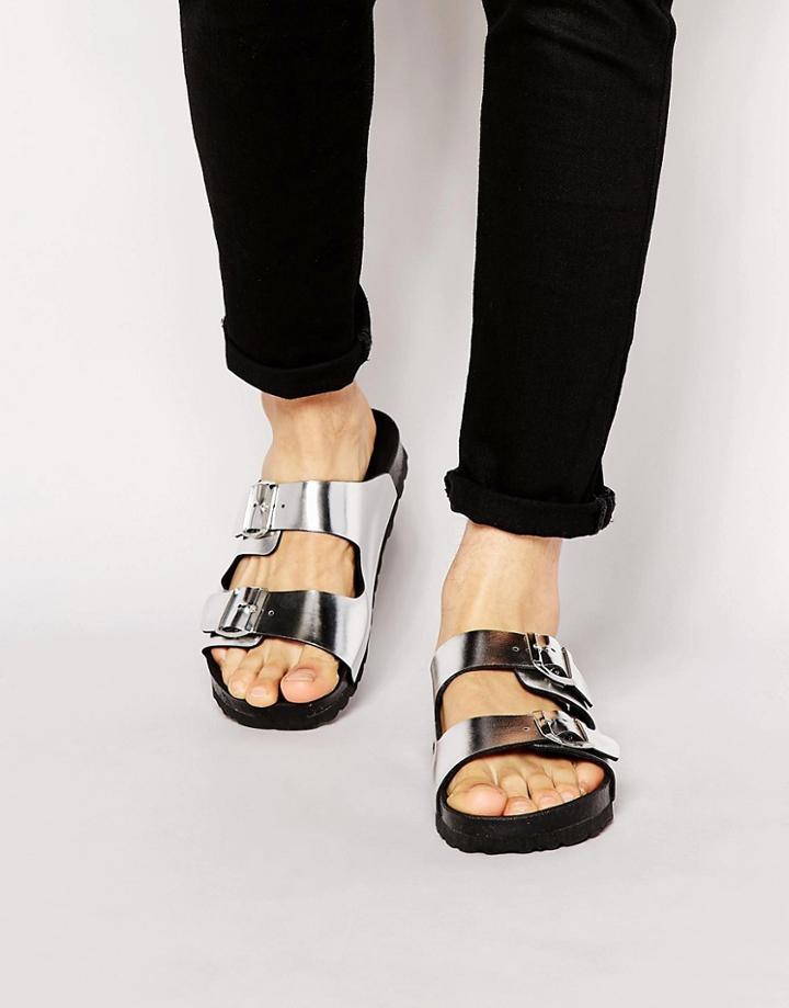 Asos Sandals In Silver With Buckle - Silver