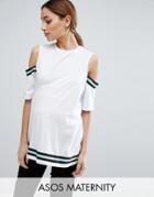 Asos Maternity T-shirt With Cold Shoulder Stripe Insert - White