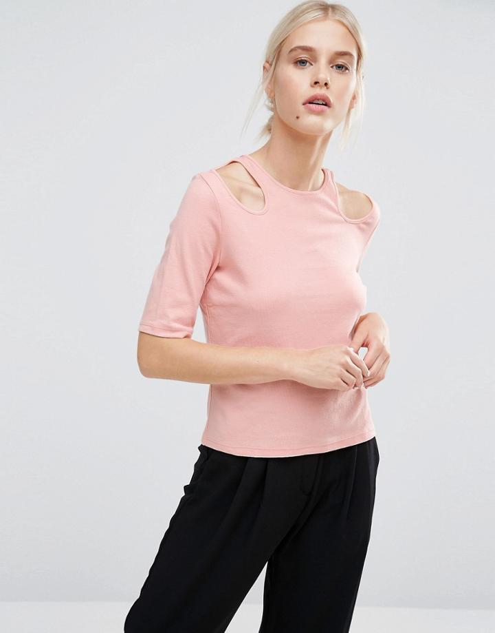 Monki Cut Out Shoulder Top - Beige
