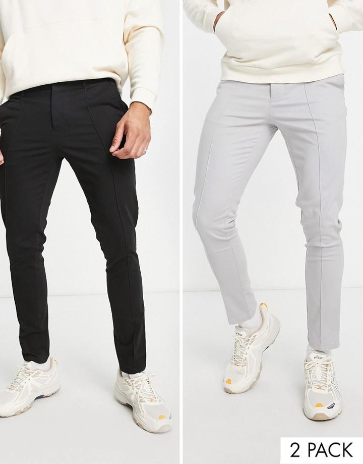 Asos Design 2 Pack Skinny Chinos In Light Gray & Black-multi