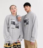Collusion Unisex Long Sleeve T-shirt With Print And Raw Hem-gray