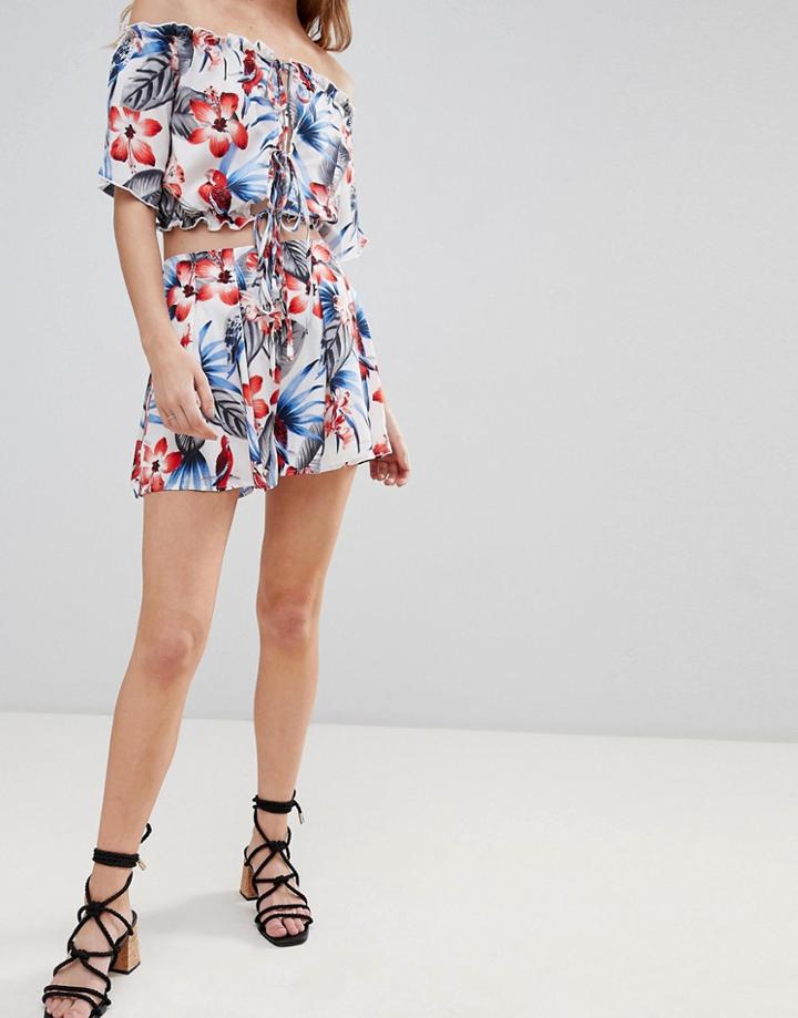 Love & Other Things Tropical Print High Waisted Short - Blue