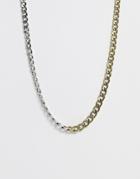 Asos Design Chain Necklace With Mixed Metals In Silver And Gold - Silver