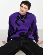 Asos Design Knit Sweater With All-over Text In Purple