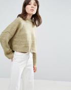 Native Youth Boxy Loose High Neck Sweater - Green