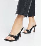 Asos Design Wide Fit Hallie Square Toe Heeled Mules In Black Croc