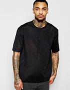 Asos Collarless Shirt In Black Faux Suede In Regular Fit - Black