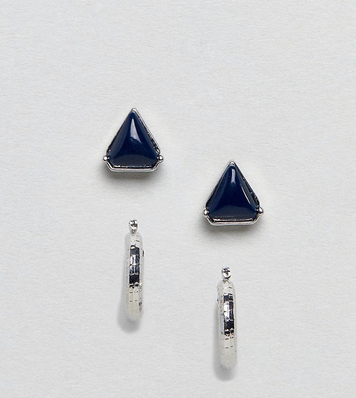 Asos Pack Of 2 Stone Stud And Hoop Earrings - Silver