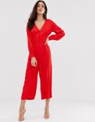 Y.a.s Jacquard Jumpsuit With Waist Detail - Red