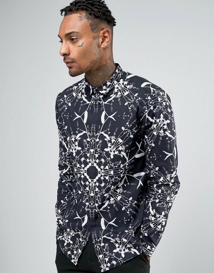 Asos Regular Fit Shirt With Flower Web Print - Black