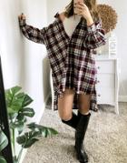 Asos Design Oversized Boyfriend Mini Shirt Dress In Purple Check-multi