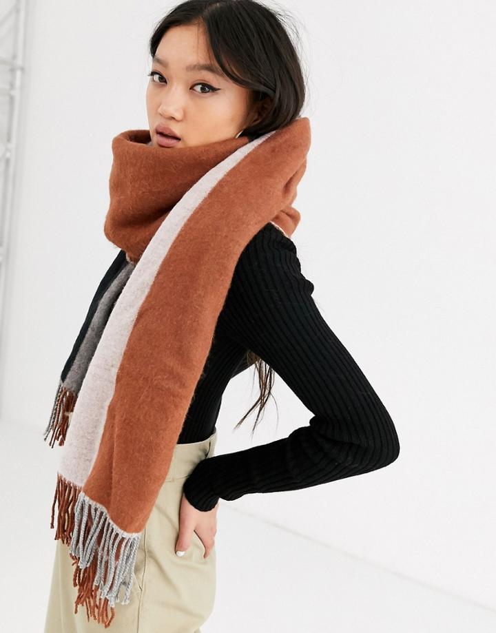 Asos Design Supersoft Long Woven Scarf In Color Block With Tassels-multi