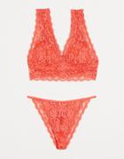 Lindex Iris Lace High Apex Longline Bralette In Coral-orange