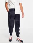 Asos Design Oversized Tapered Smart Sweatpants In Window Pane Navy Crepe