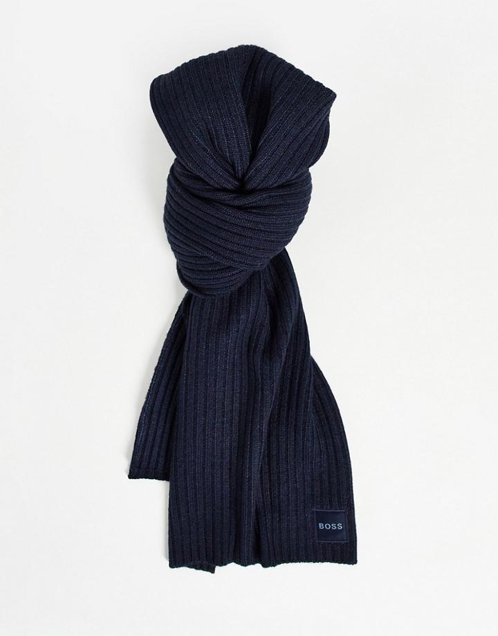 Boss Kruftisos Wool Scarf In Navy