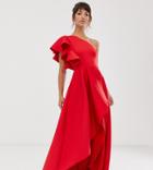 True Violet Frill One Shoulder High Low Prom Maxi Dress In Red - Red
