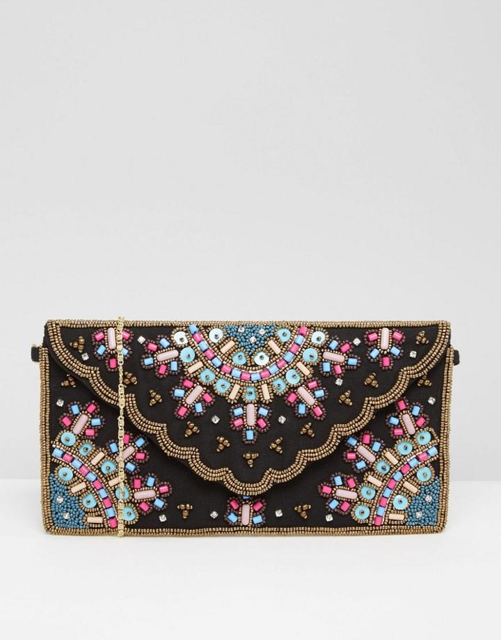 Park Lane Multi Embellished Clutch Bag With Scallop Detail - Black