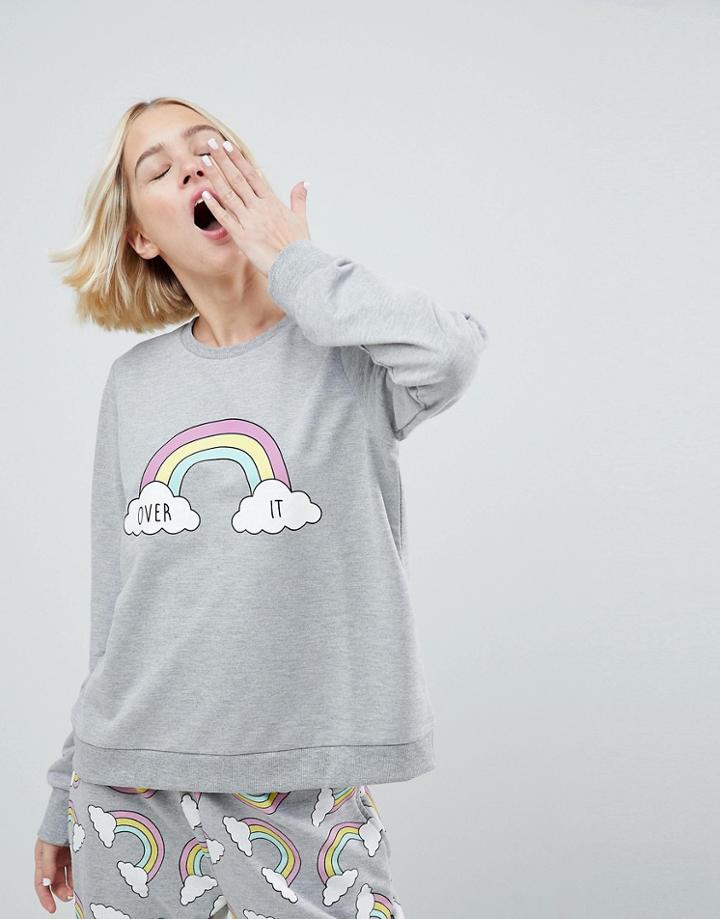 Asos Lounge Over It Rainbow Print Sweat Top - Gray