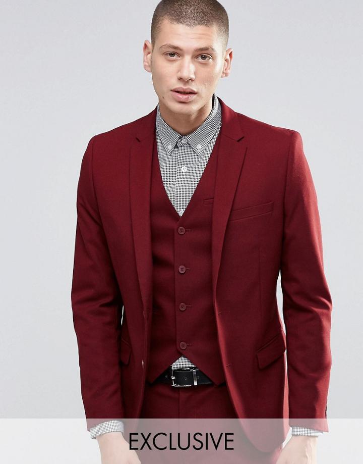 Only & Sons Skinny Suit Jacket With Stretch - Burgundy
