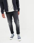 Asos Design 12.5oz Slim Jeans In Washed Black With Abrasions - Black