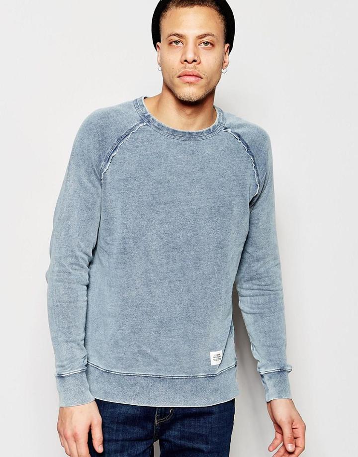 Cheap Monday Crew Sweatshirt Rules Denim In Stone Blue Overdye - Stone Blue