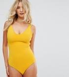 Wolf & Whistle Ribbed Strappy Swimsuit Dd - G Cup - Yellow