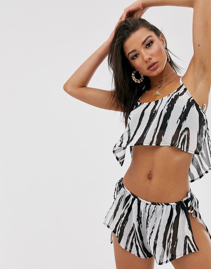 Candypants Beach Crop Cami And Shorts Two-piece In Zebra-multi