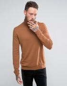 Asos Cotton Roll Neck Sweater In Tan - Brown