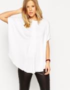 Asos Top With Curved Hem In Structured Knit - White