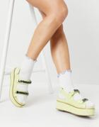 Asos Design Tiger Chunky Chain Detail Flatforms In Lime-green