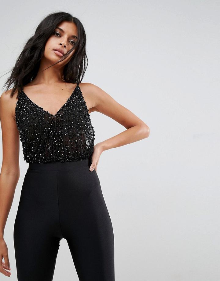 Asos Cami Body In Sequin Embellishment - Black