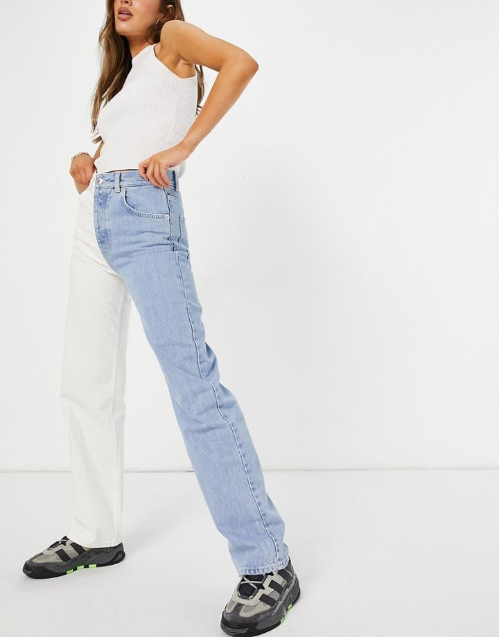 Pull & Bear 90's Splice Jeans In Blue And White