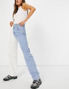 Pull & Bear 90's Splice Jeans In Blue And White