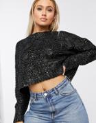 Missguided Foil Cropped Sweater In Black