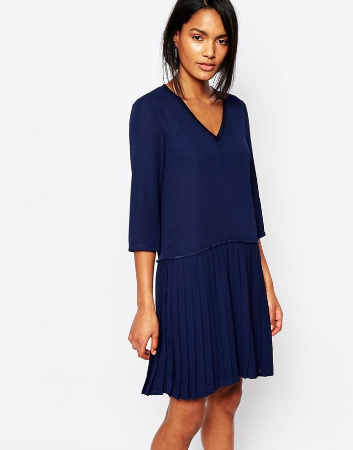 Y.a.s Aya Pleated Dress - Navy Blazer