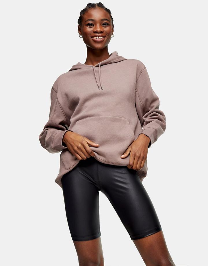 Topshop Wet Look Legging Shorts In Black-brown