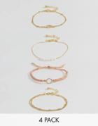 Asos Pack Of 4 Fine Cord And Metal Bracelets - Multi