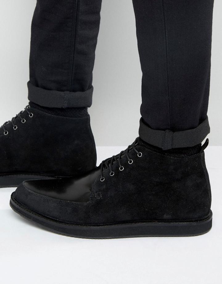 Asos Brothel Creeper Boots In Black Leather And Suede Mix - Black