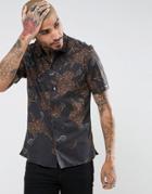 Allsaints Regular Fit Short Sleeve Shirt With Floral Print - Black