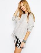 Asos Sweater In Natural Twist Yarn With Fringing - Gray