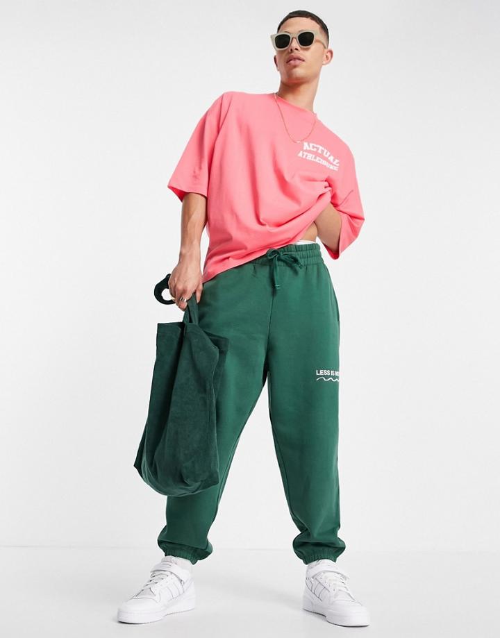 Asos Actual Athleisure Oversized T-shirt With Chest And Back Graphic Print In Coral Pink