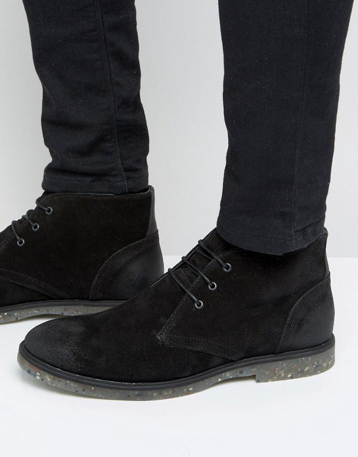 Asos Lace Up Chukka Boot In Black Suede With Speckle Sole - Black