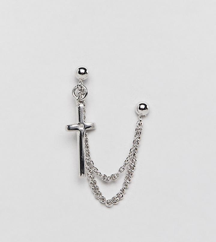 Asos Design Sterling Silver Statement Earring With Cross - Silver