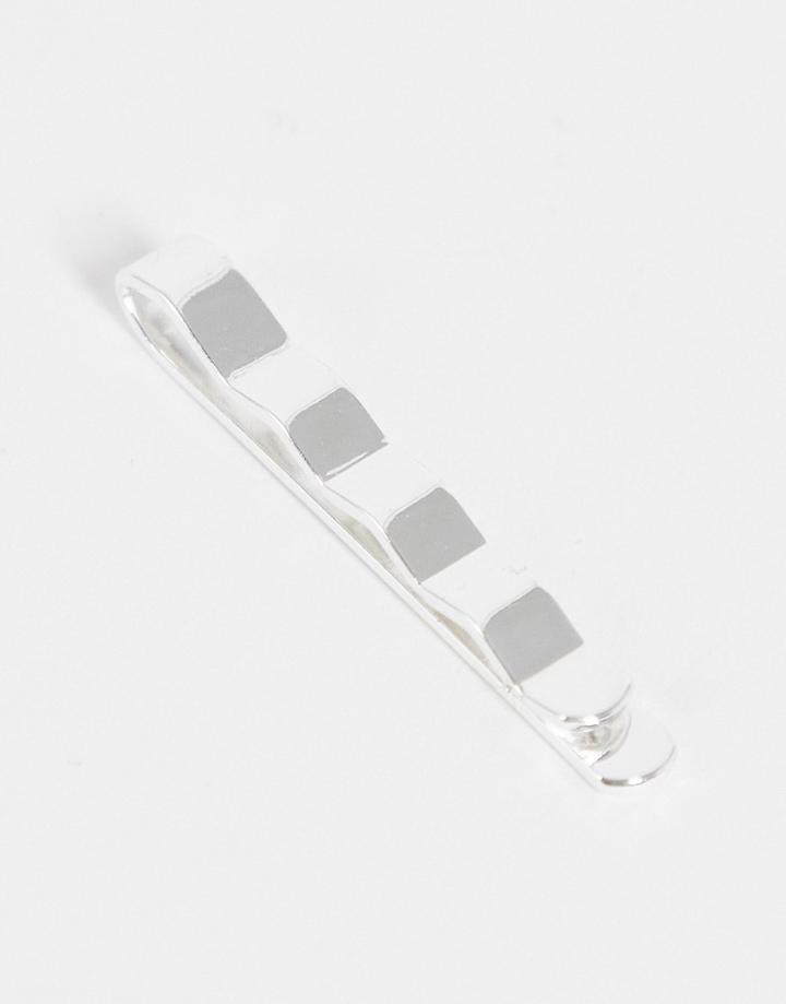 Asos Design Wedding Slim Tie Bar In Silver Tone